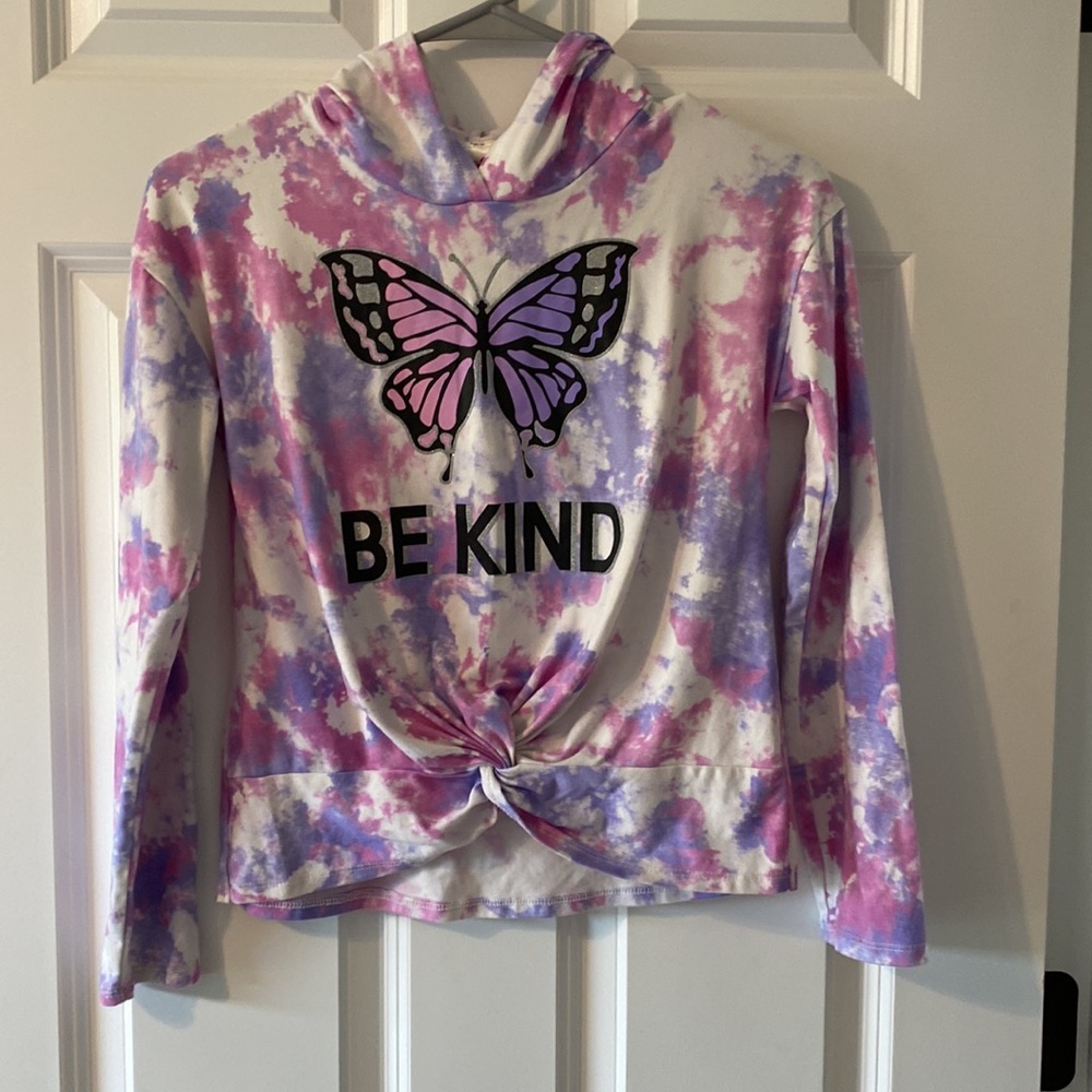 Jenna & Jessie Long Sleeve Hooded Shirt - Be Kind - White Purple Pink - Sz 12